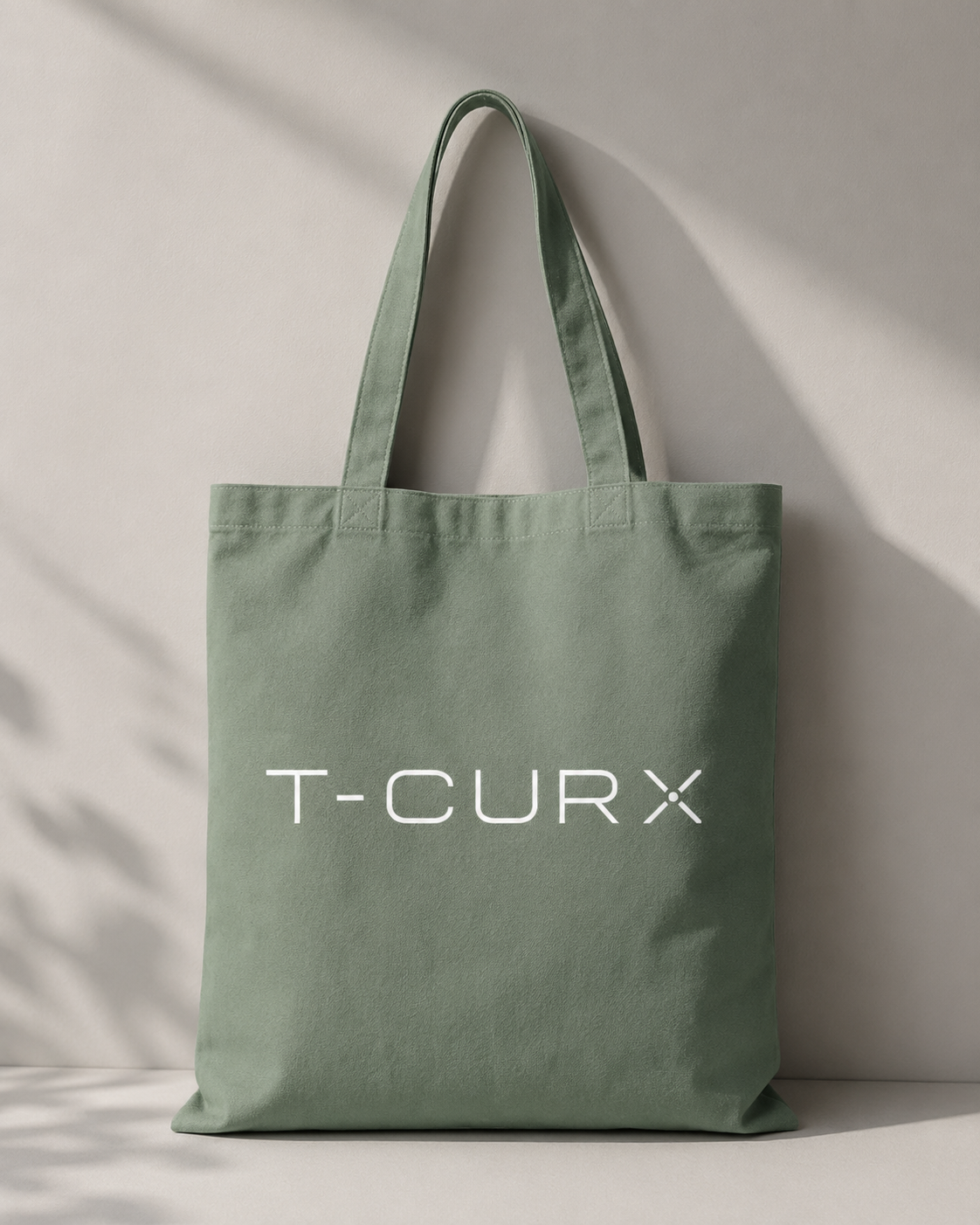 T-CURX brand applied to tote bag